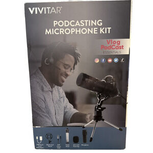 Vivitar Podcast Microphone Kit with Stand, Cables & Accessories Shockmount Vlog